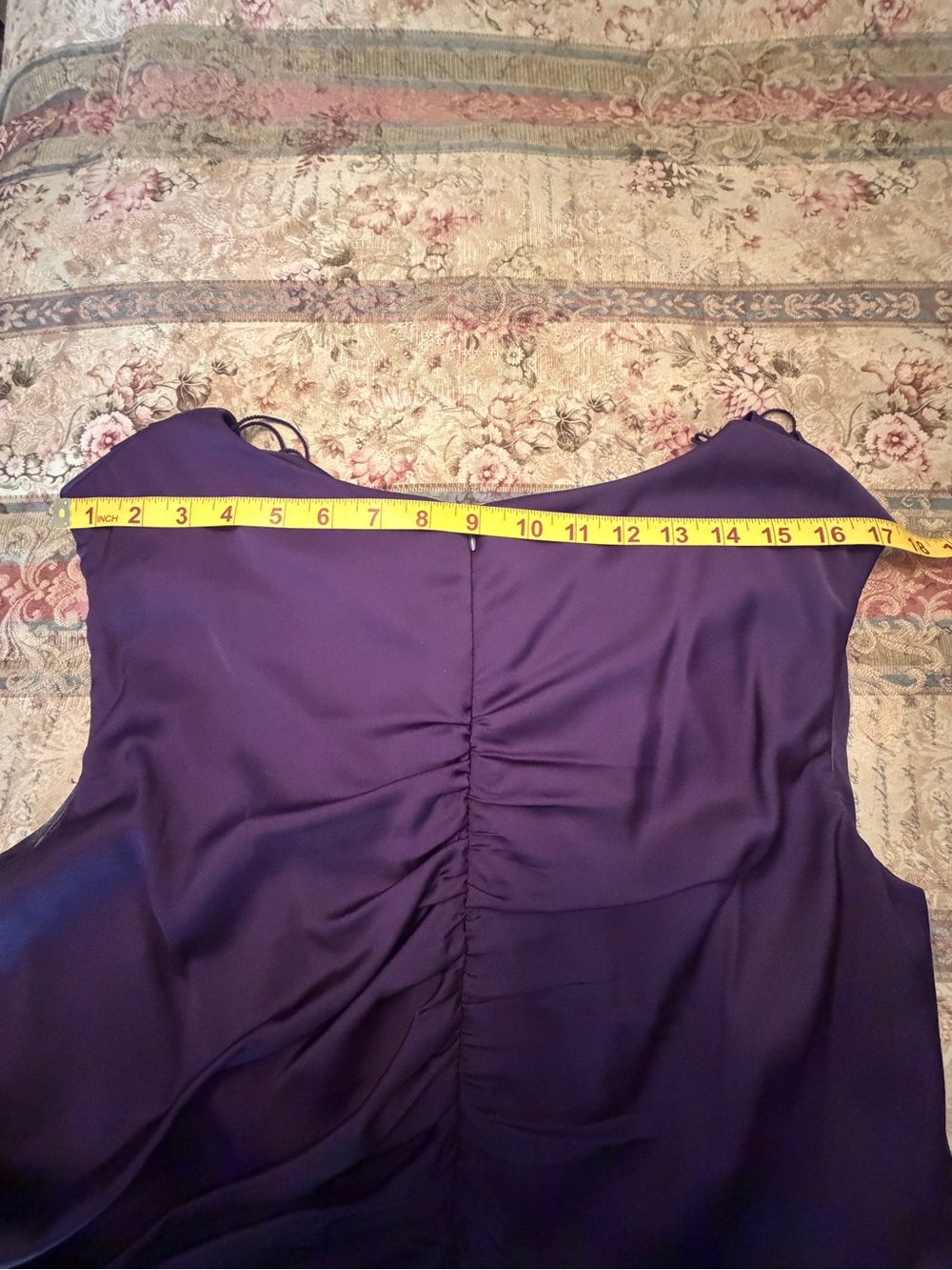 Patra Purple Matte Satin Cowl Neck Beaded Ruched Evening Gown Size 14 - Picture 14 of 16